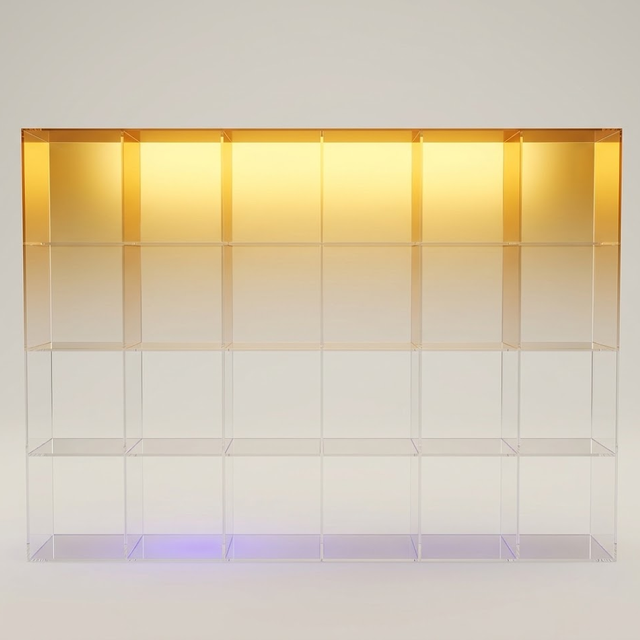 亚克力黄色渐变多宝格展示柜盲盒玩具展柜定制