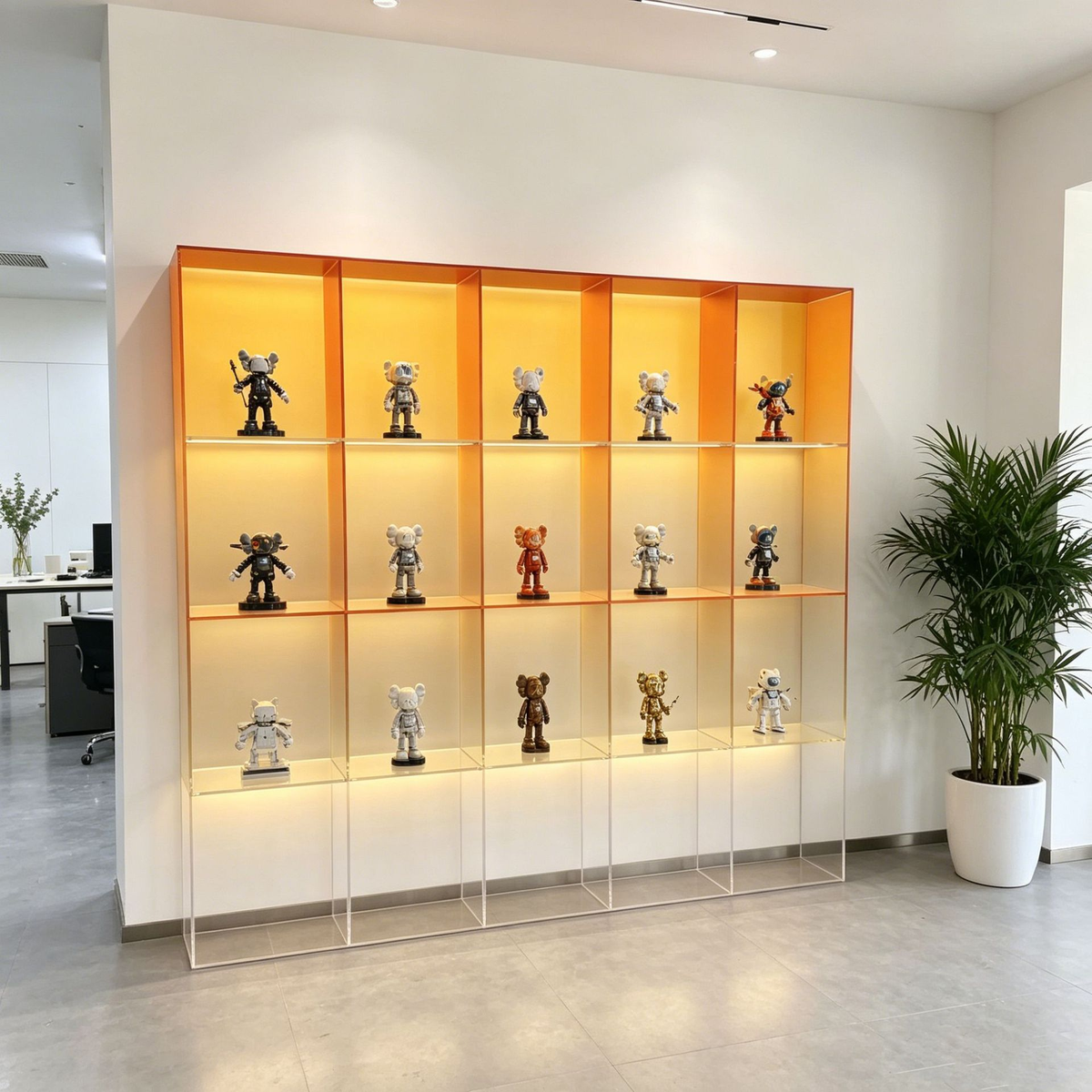 亚克力黄色渐变多宝格展示柜盲盒玩具展柜定制 图片 2