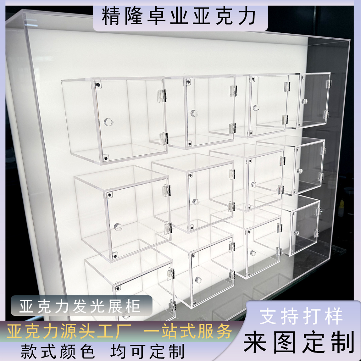 透明亚克力盲盒手办展示柜多宝阁有机玻璃单格带门防尘收纳柜 图片 2