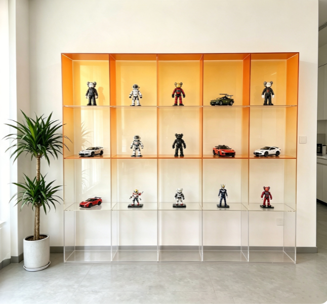 亚克力渐变色展柜定制高透有机玻璃陈列柜盲盒手办展示台加工厂 图片 4